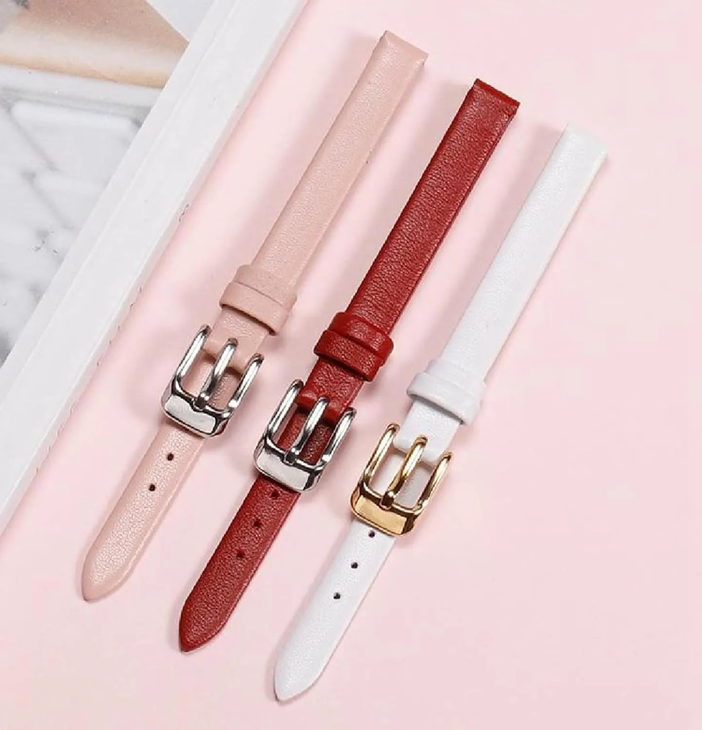 Ultra-Thin Leather Watch Straps Women's Small Size Watchband with Pin Buckle 6-18mm