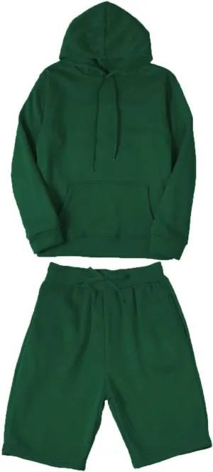 Unisex 2 Piece Sweatsuit for Men Women Oversized Solid Long Sleeve Hoodie Pullover Shorts Tracksuit Jogger Sweatpants