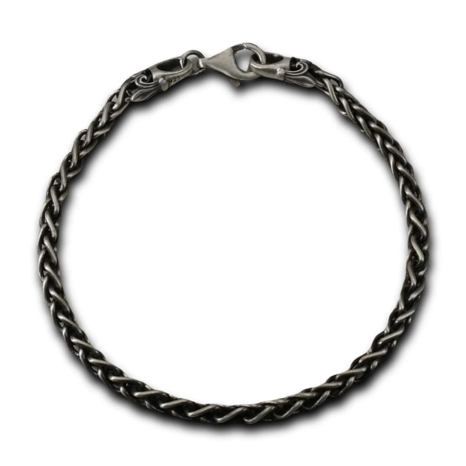 VARTOVAR JEWELRY 3.5mm Wheat Braided (Spiga) Chain Bracelet, Clasp Hook with Fleur de Lis Design, Men Women Unisex, Multiple Sizes, Gift for Him, Sterling Silver 925