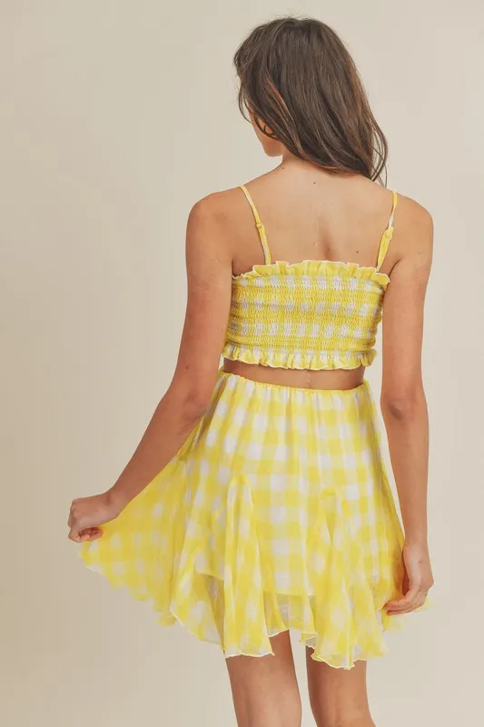 Vera Gingham Cut Out Mini Dress Yellow