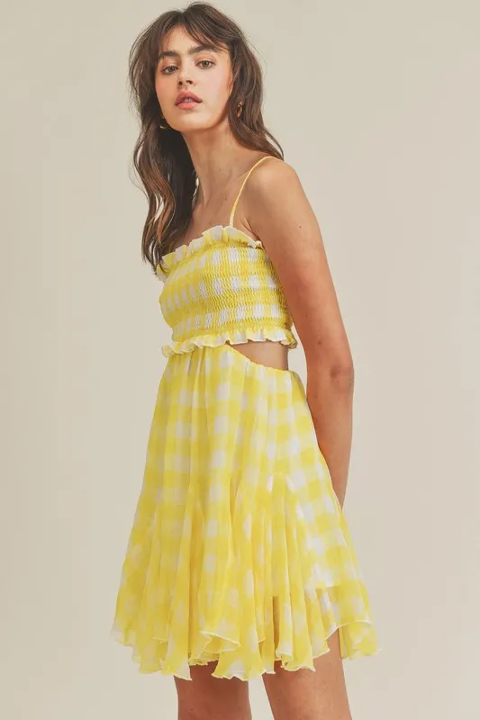Vera Gingham Cut Out Mini Dress Yellow