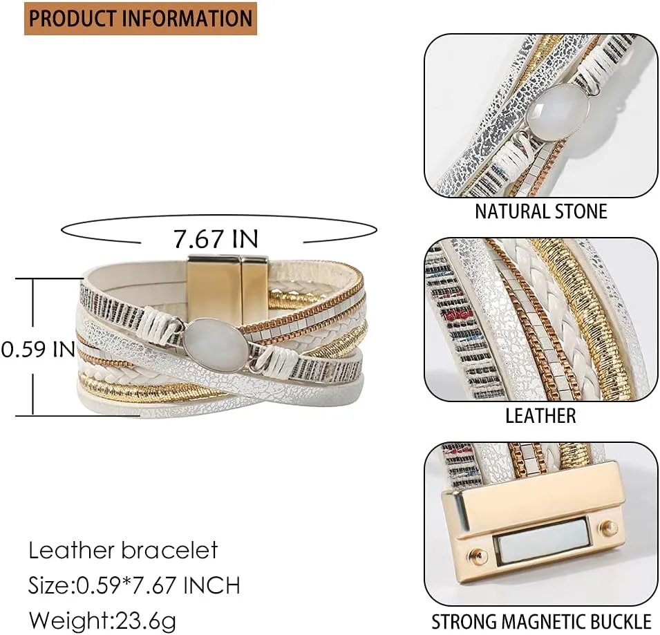 Vercret Leather Wrap Bracelet for Women - Multi-Layer Bracelets with Magnetic Clasp Bangle Cuff Stacked Bracelet for lady and Mother