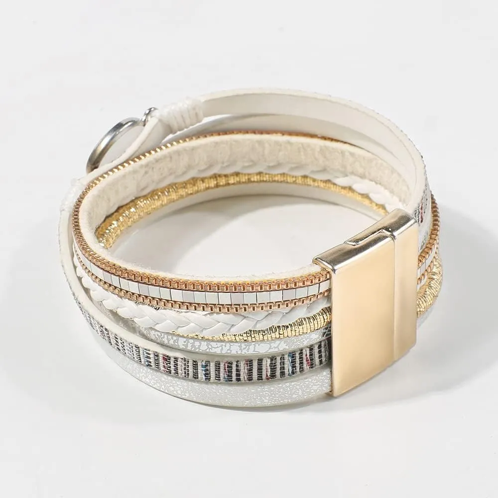 Vercret Leather Wrap Bracelet for Women - Multi-Layer Bracelets with Magnetic Clasp Bangle Cuff Stacked Bracelet for lady and Mother