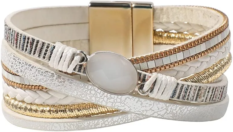 Vercret Leather Wrap Bracelet for Women - Multi-Layer Bracelets with Magnetic Clasp Bangle Cuff Stacked Bracelet for lady and Mother