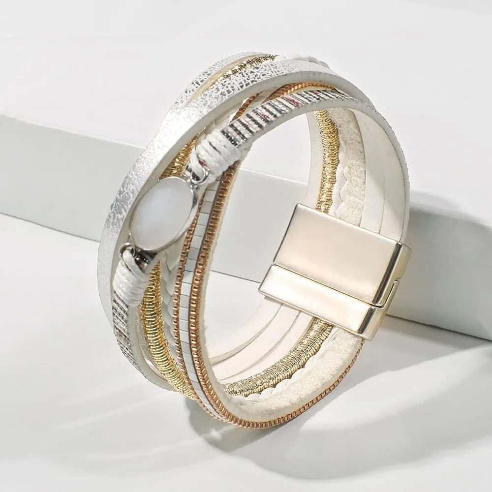Vercret Leather Wrap Bracelet for Women - Multi-Layer Bracelets with Magnetic Clasp Bangle Cuff Stacked Bracelet for lady and Mother