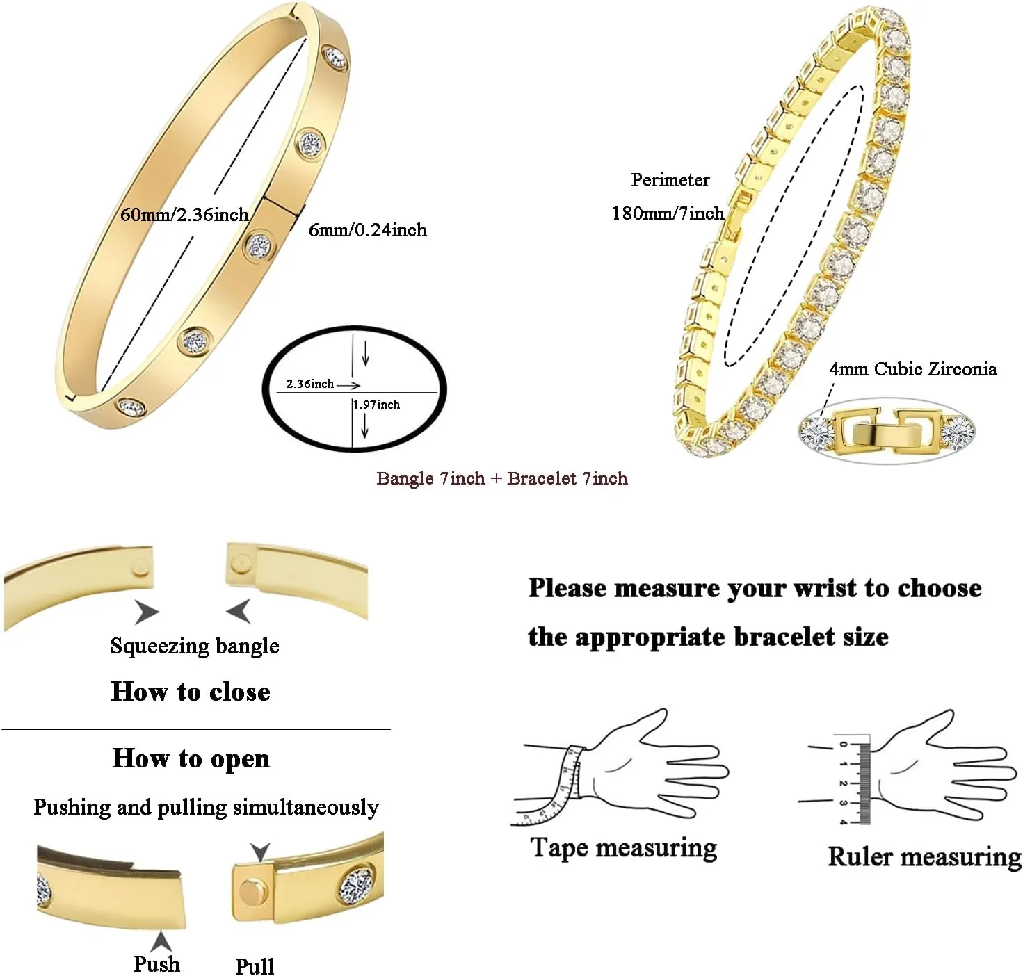 Vessantara 2Pcs Gold Stackable Bracelets,18K Gold Plated Tennis Bracelet for Women Trendy Cubic Zirconia Bangle Friendship Bracelets Jewelry Sets Birthday Gifts for Men Non Tarnish