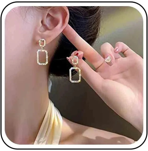 Vintage Crystal Square Dangle Earrings Crystal Cz Rhinestone Square Earrings Hollow Square Stud Earrings Tiny Pearl Bead Earrings Jewelry for Women