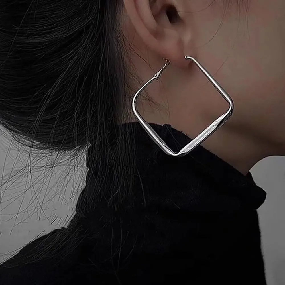 Vintage Geometric Square Earrings for Women Large Hollow Square Hoop Earrings Statement Earrings Long Dangle Earrings Personalized Chunky Fashion Bold Earrings Jewelry