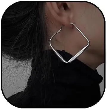 Vintage Geometric Square Earrings for Women Large Hollow Square Hoop Earrings Statement Earrings Long Dangle Earrings Personalized Chunky Fashion Bold Earrings Jewelry