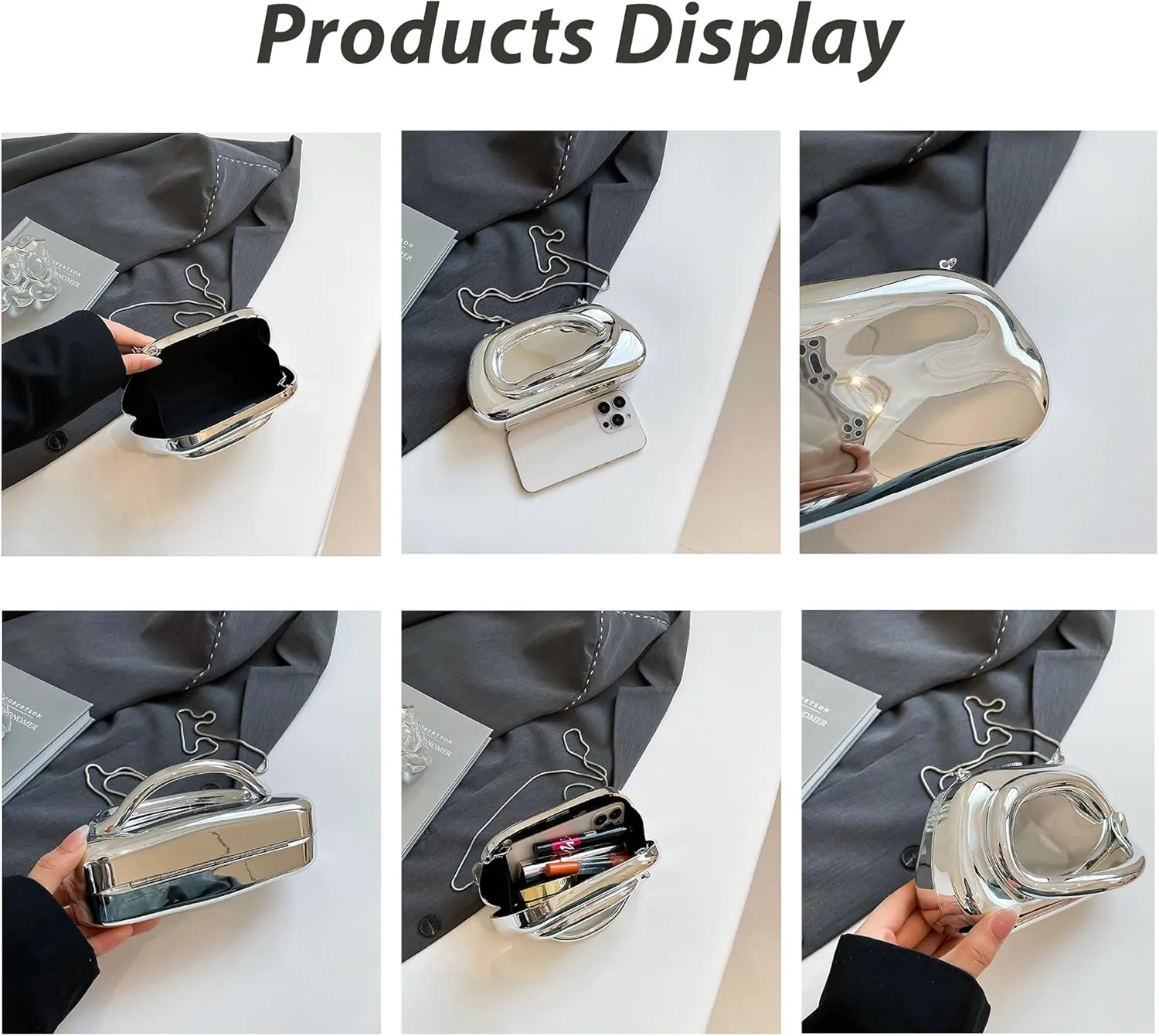 Vintage Glossy Acrylic Clutch Purse with Metal Chain - Luxury Retro Shoulder Bag for Women, Fashion Crossbody Evening Bag