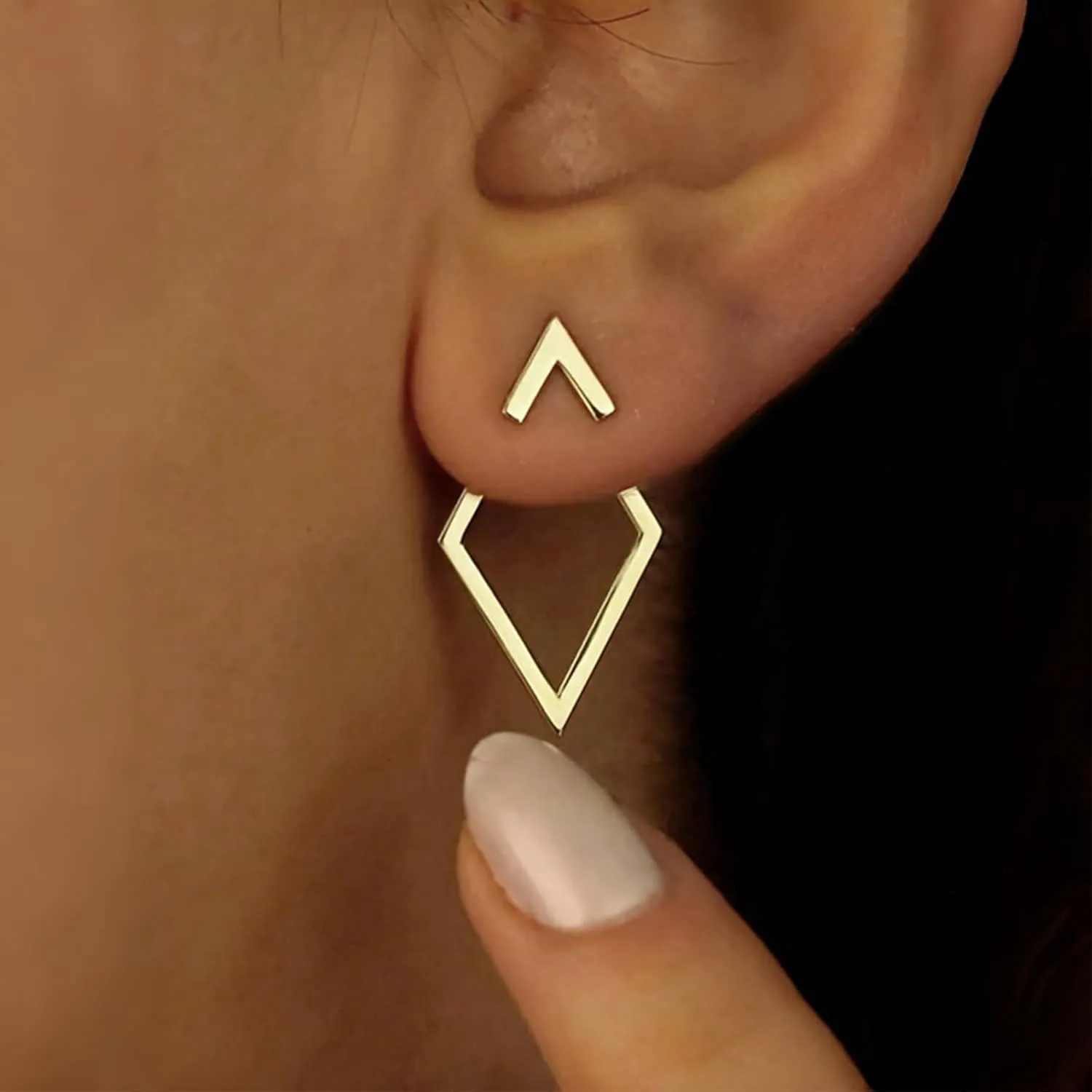 Vintage Metal Square Ear Jacket Earrings Open Geometric Square Earrings Hollow Square Jacket Earrings Gold Front Back Stud Earrings for Women