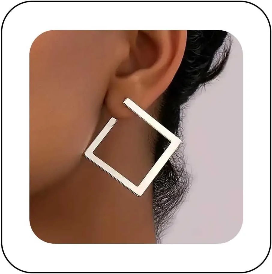 Vintage Square Hoop Earrings Gold Square Stud Earrings Hollow Square Earrings Open Geometric Earrings Jewelry for Women