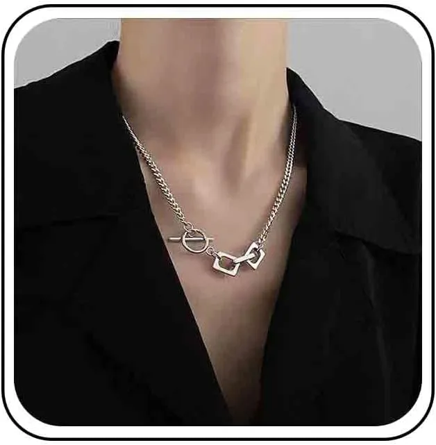 Vintage Square Toggle Necklace Punk Cuban Chain Necklace Tiny Square Choker Necklace Hollow Square Pendant Necklace OT Toggle Square Necklace Jewelry for Women
