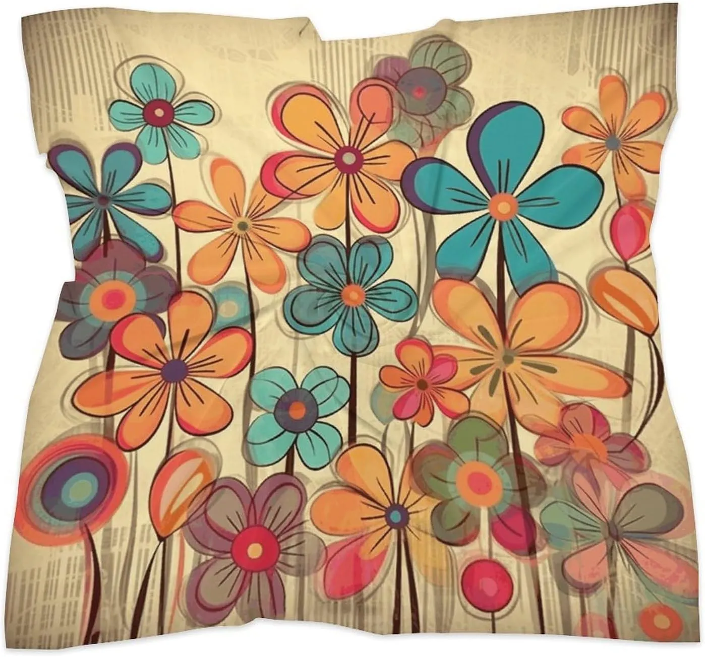 Vintage Style Flowers Head Scarf Like Silk Scarf Lightweight Fashion Satin Hair Bandanas for Women Boho Headscarf Hair Wrap Bandana Headband Handkerchief Silk Scarves for Bag Purse Neck 18 Inch