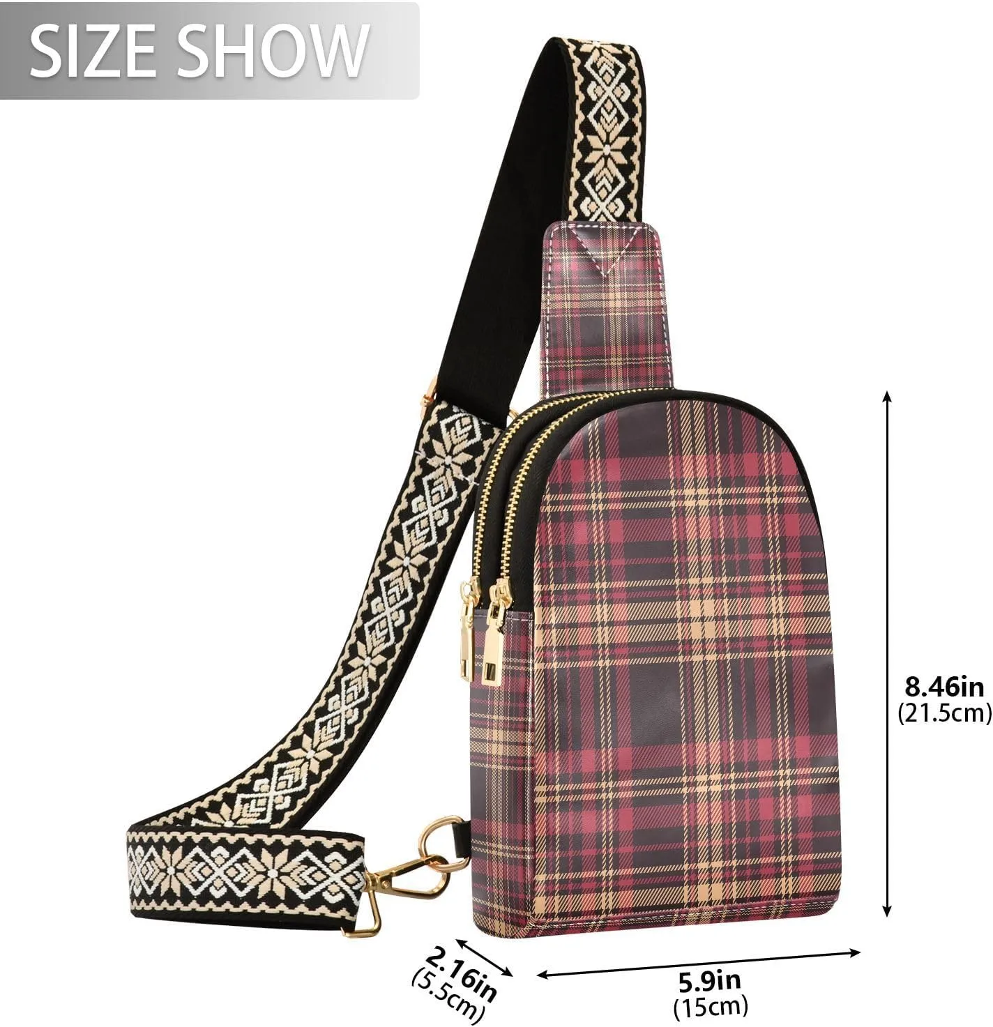 Vintage Tartan Plaid Trendy Crossbody Bag Fashion Waist Packs Cross Body Leather Chest Bag for Women Fanny Pack Travel Outdoor