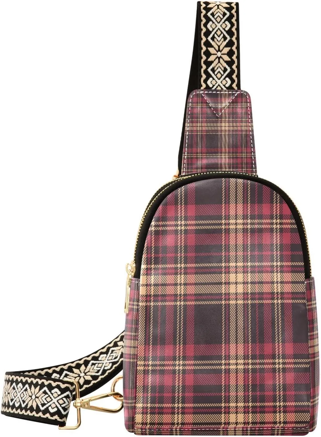 Vintage Tartan Plaid Trendy Crossbody Bag Fashion Waist Packs Cross Body Leather Chest Bag for Women Fanny Pack Travel Outdoor