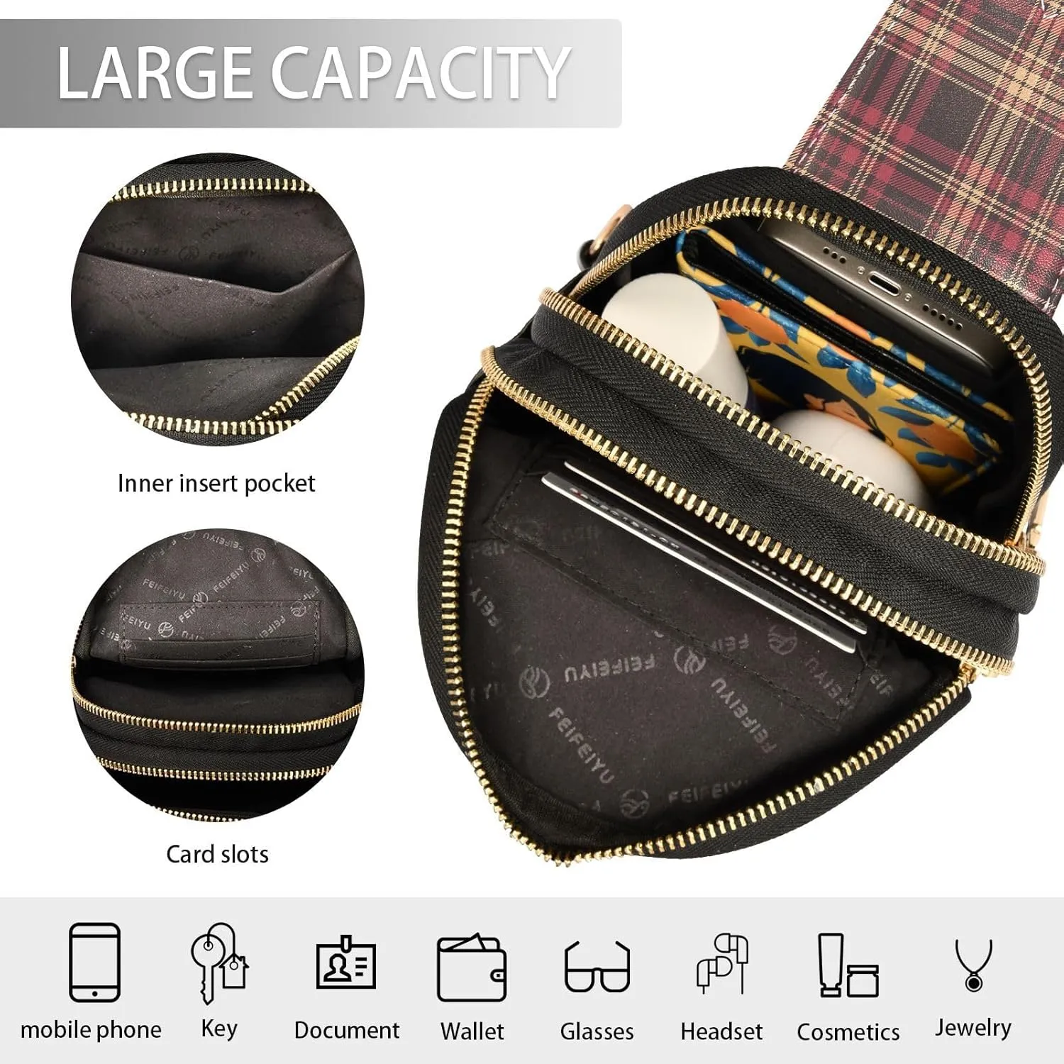 Vintage Tartan Plaid Trendy Crossbody Bag Fashion Waist Packs Cross Body Leather Chest Bag for Women Fanny Pack Travel Outdoor