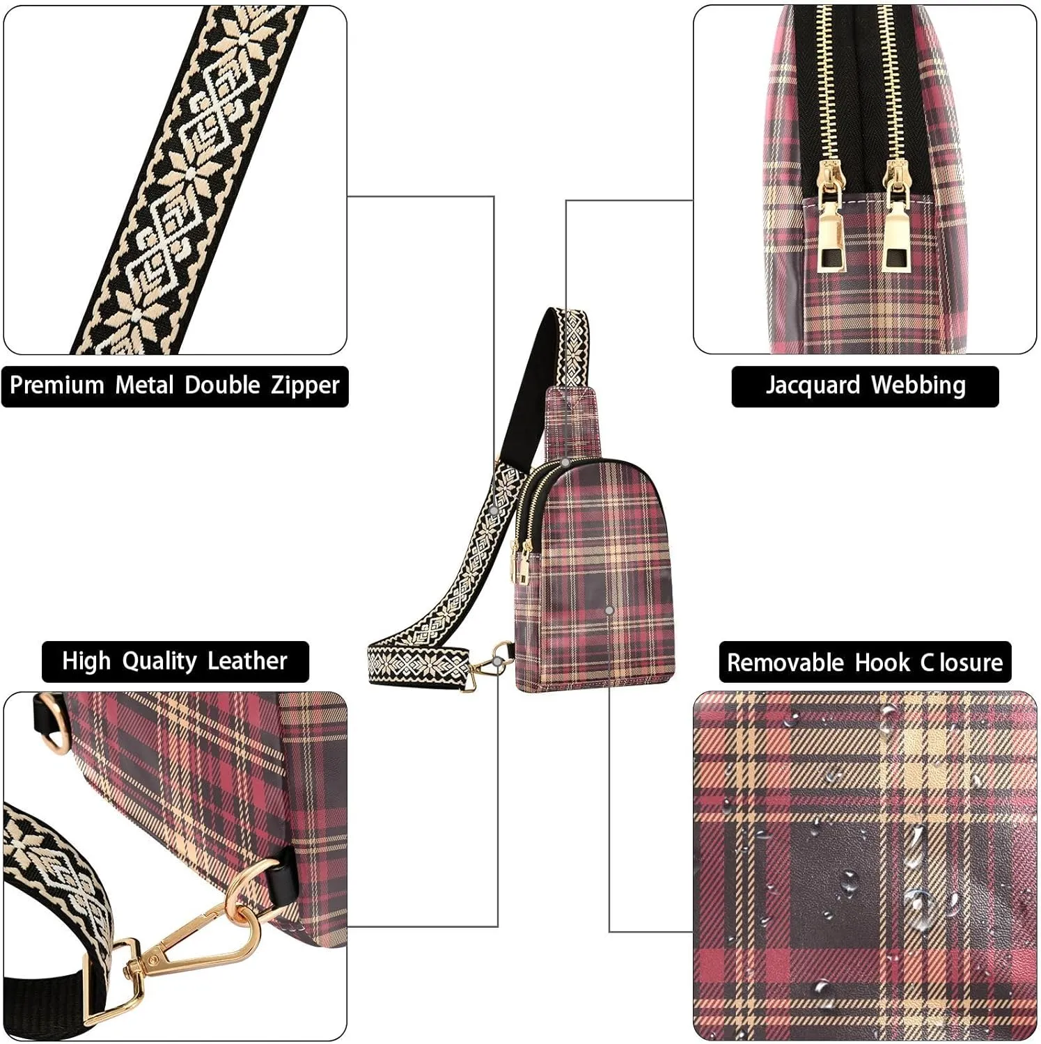 Vintage Tartan Plaid Trendy Crossbody Bag Fashion Waist Packs Cross Body Leather Chest Bag for Women Fanny Pack Travel Outdoor