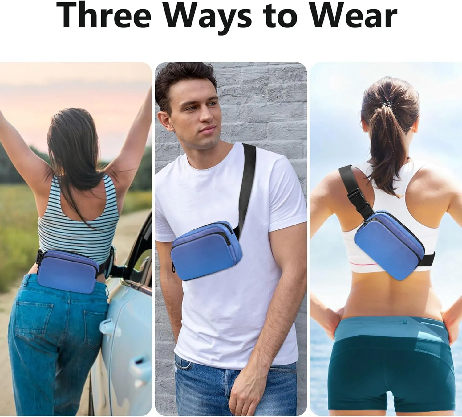 Violet Blue Gradient Ombre Fanny Packs Women Funky Everywhere Belt Bag Waterproof Cross Body Waist Purse
