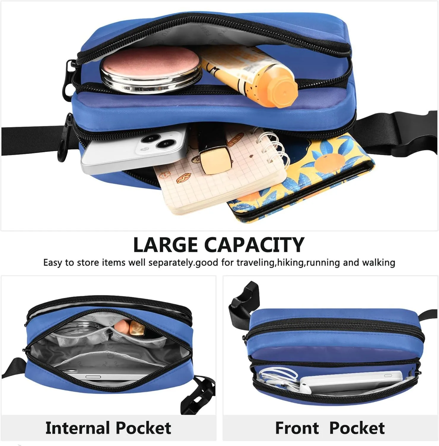 Violet Blue Gradient Ombre Fanny Packs Women Funky Everywhere Belt Bag Waterproof Cross Body Waist Purse
