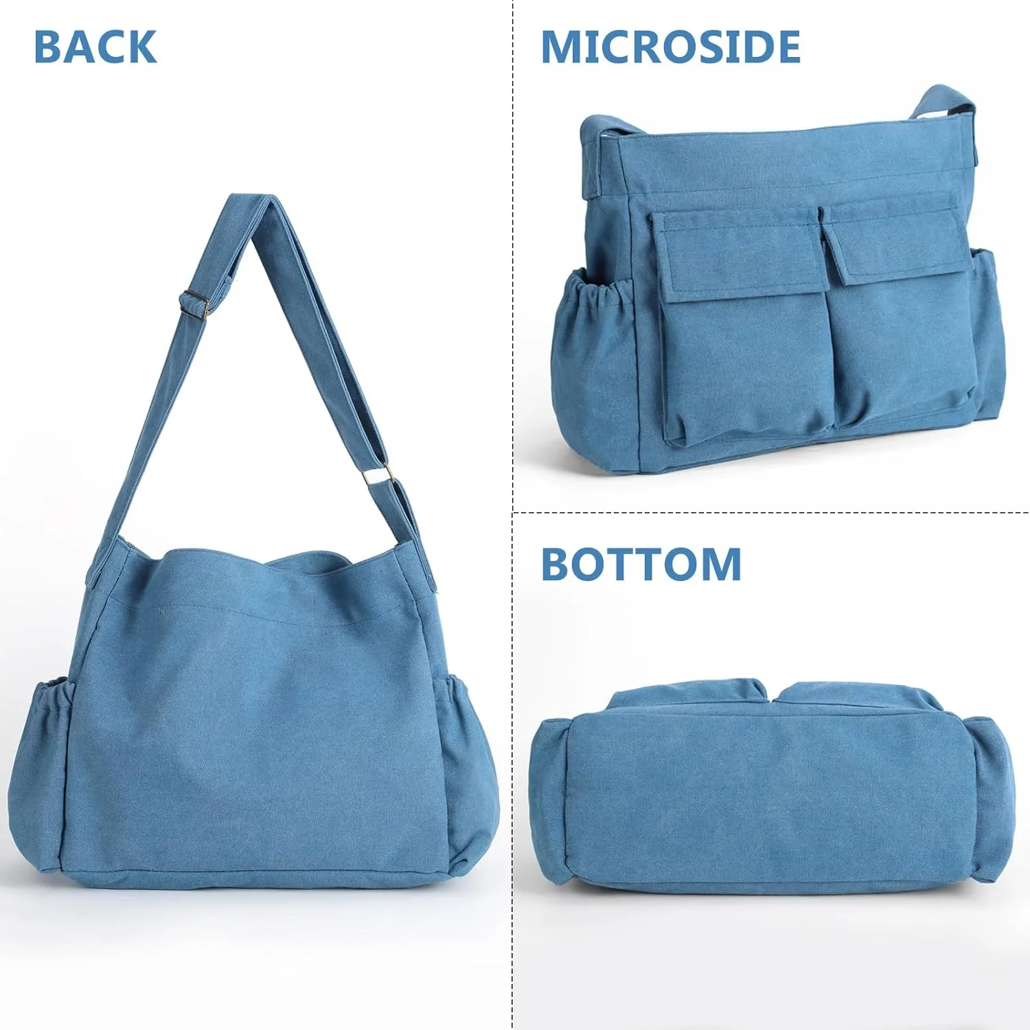 VODIU Messenger Bag Large Canvas Hobo Crossbody Tote for Women/Men, Shoulder Laptop Bag with Multi Pockets for Work,Travel