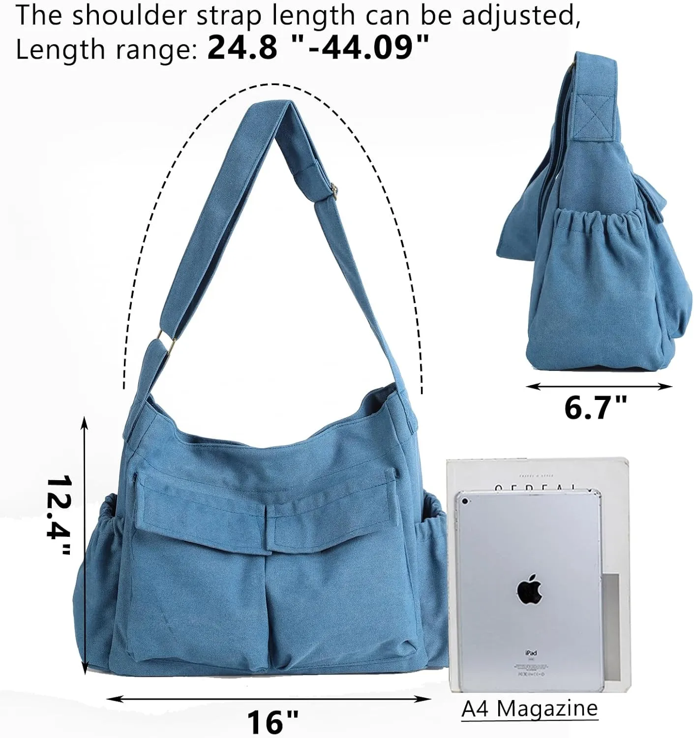 VODIU Messenger Bag Large Canvas Hobo Crossbody Tote for Women/Men, Shoulder Laptop Bag with Multi Pockets for Work,Travel