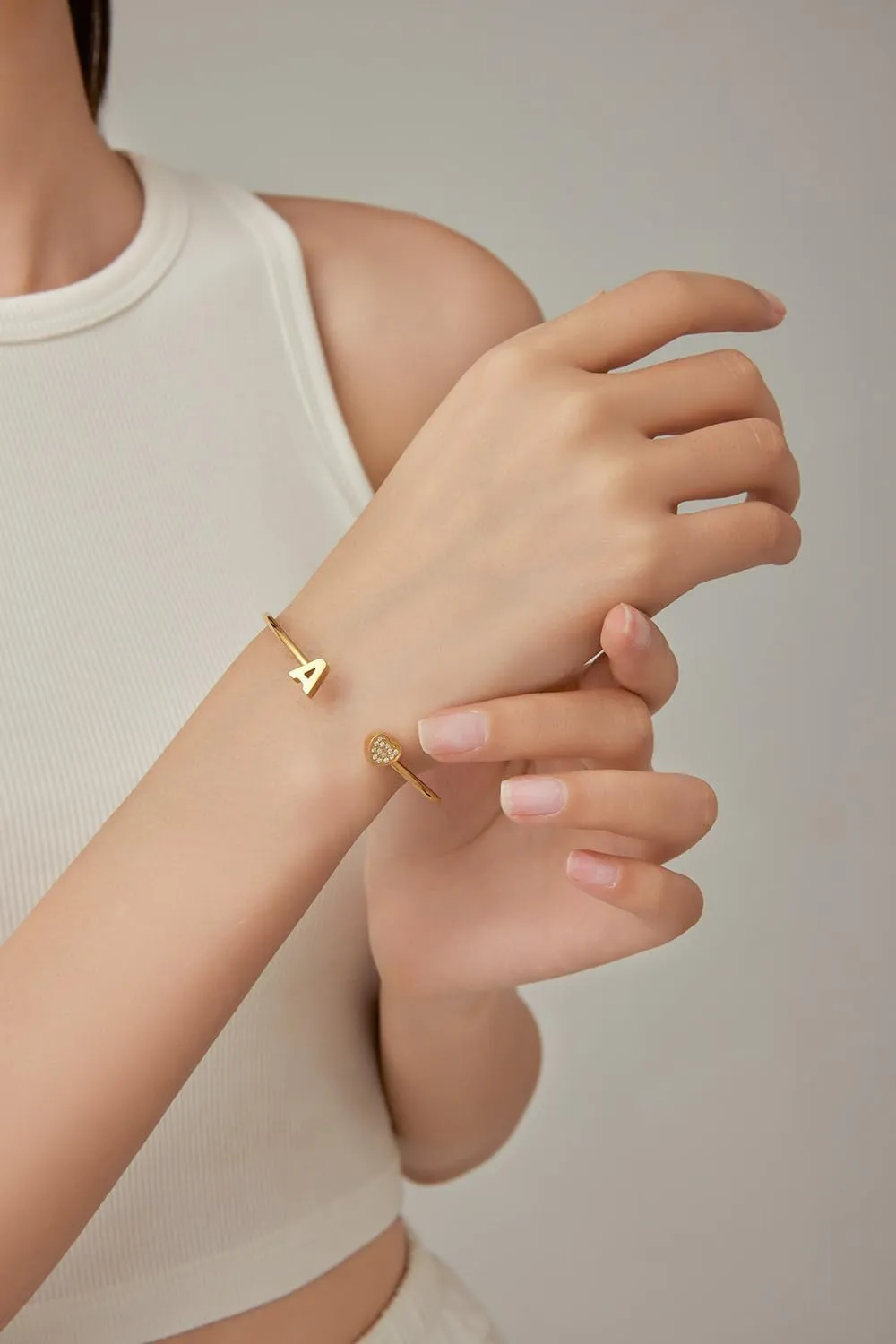 VQYSKO Heart Initial Cuff Bracelets for Woman-CZ Stainless Steel Adjustable Open Bracelet Woman Jewellery,Birthday Gifts for Woman