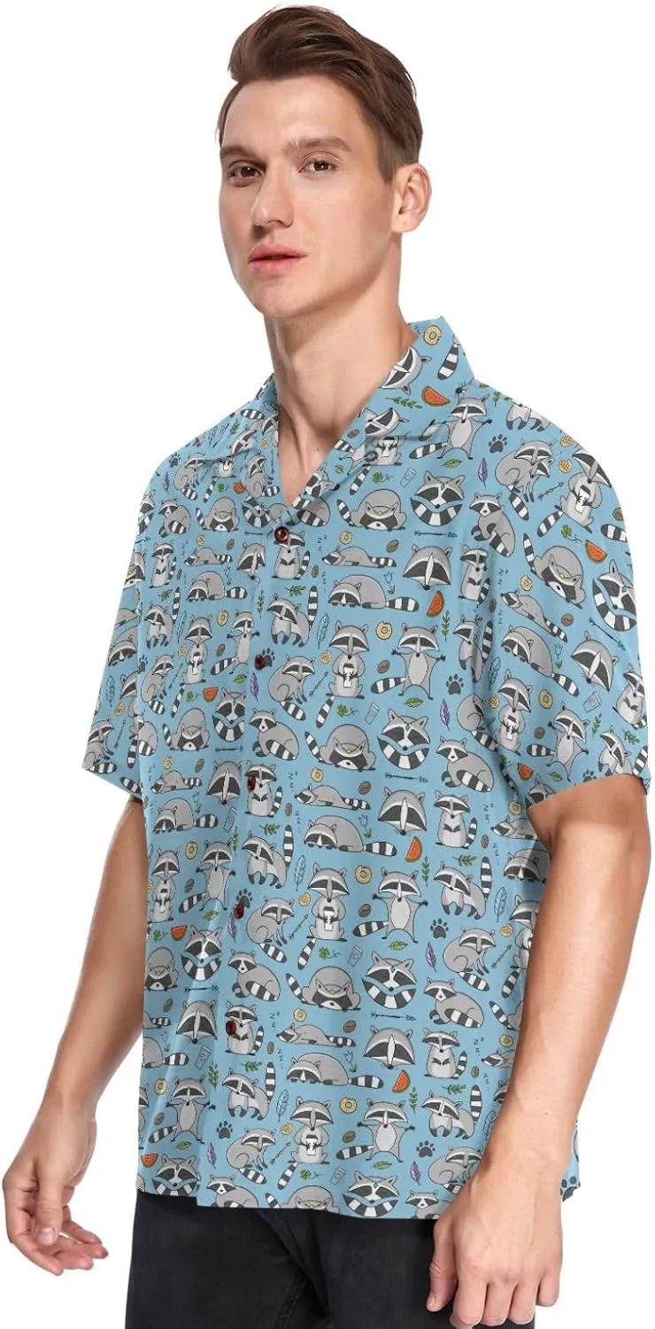 vvfelixl Popcorn and Movie Ticket Striped Boxes Hawaiian Shirt for Men,Men's Casual Button Down Shirts Short Sleeve for Men S