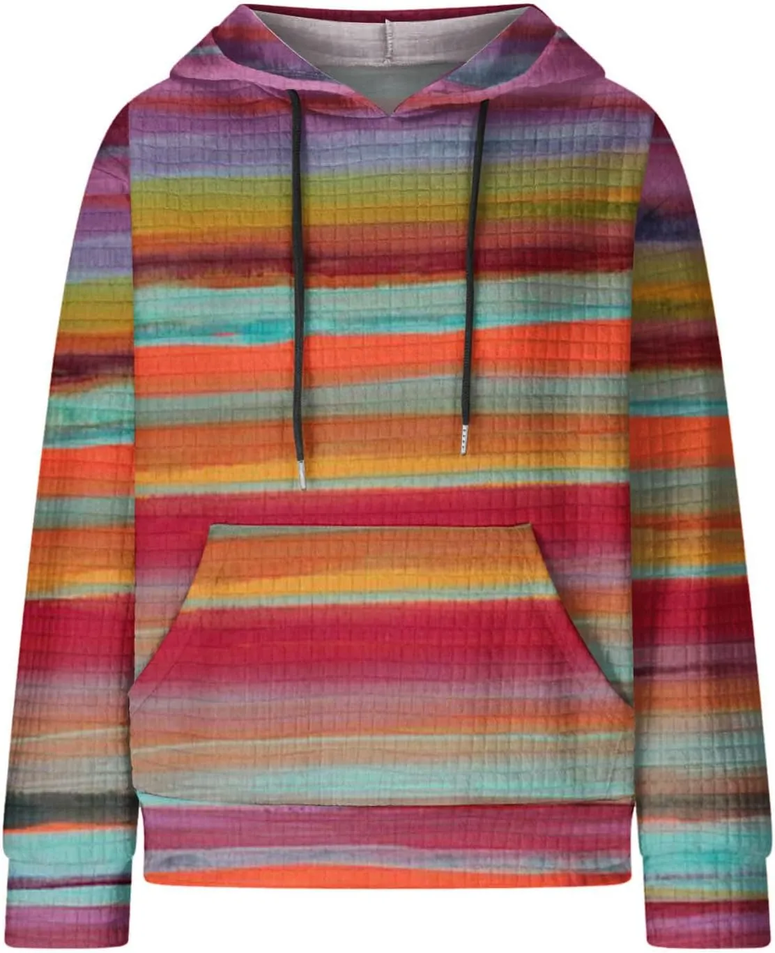 Waffle Hoodie for Women Multicolored Comfy Hoodies Casual Trendy Sweatshirt Loose Fit Pullover Tops with Pocket