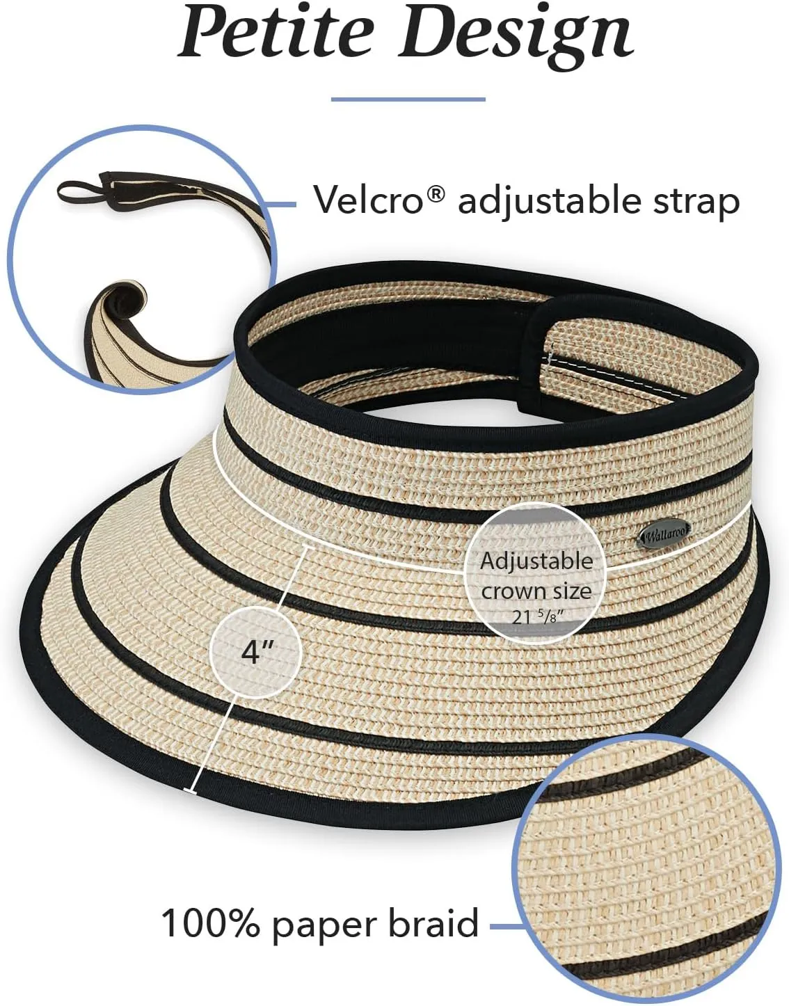 Wallaroo Hat Company Womens Petite Savannah Sun Visor Wide Brim, Packable and Adjustable Sizing for Smaller Crown Sizes