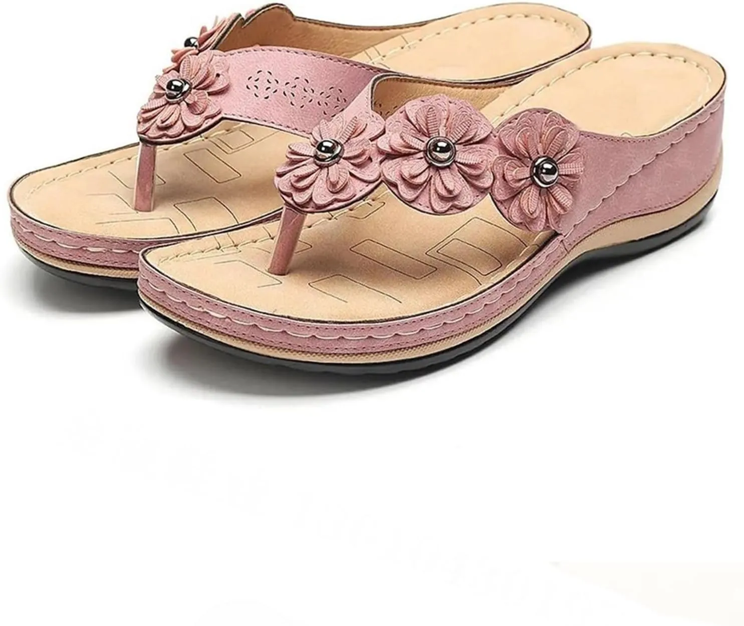 Wedge Sandals for Women 2025 Orthopedic Sandals Open Toe Thong Slippers Outdoor Flip Flops Low Wedge Dress Shoes Comfort Wear Orthowear Shoes Casual Vacation Walking Sandal Flower Decoration Slippers
