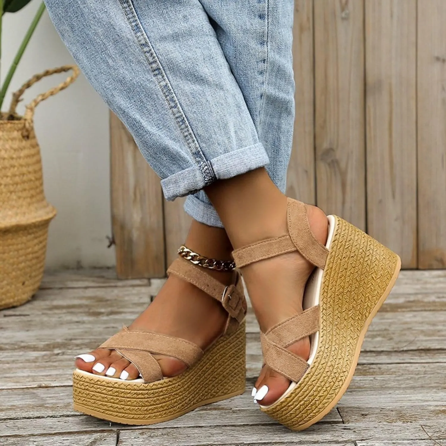 Wedge Sandals for Women Ankle Strap High Heel Platform Open Toe Walking Shoes Cross Band Comfort Wear Dressy Summer Sandal Wedges Casual Espadrille 2025 Fashion Breathable Comfortable