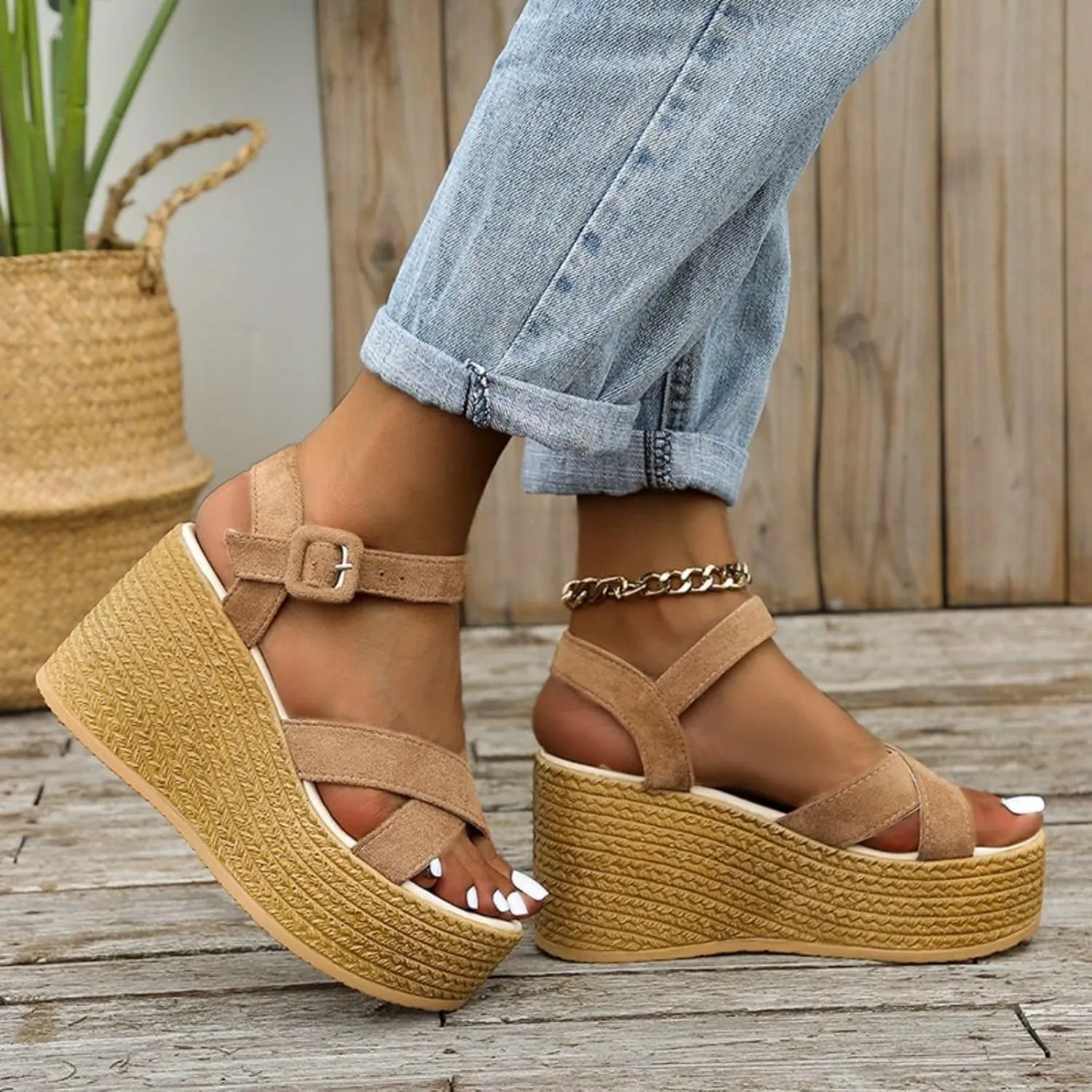Wedge Sandals for Women Ankle Strap High Heel Platform Open Toe Walking Shoes Cross Band Comfort Wear Dressy Summer Sandal Wedges Casual Espadrille 2025 Fashion Breathable Comfortable