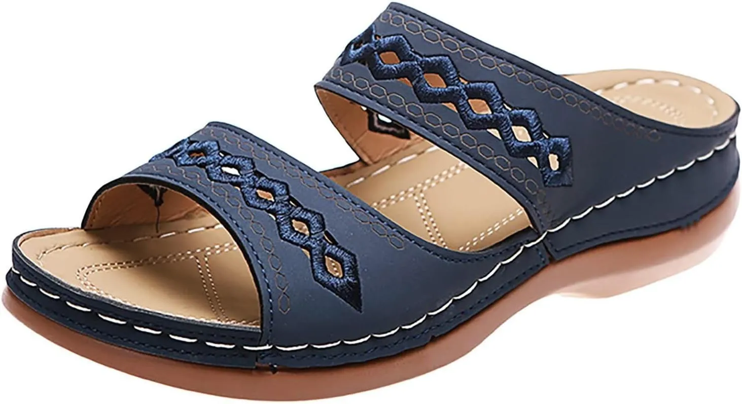 Wedge Sandals for Women Arch Support Comfortable Wide Width Open Toe Dress Shoes Slip On Slingback Orthopedic Supportive Slippers Dressy Walking Beach Breathable Lightweight Trendy Wedges Sandal