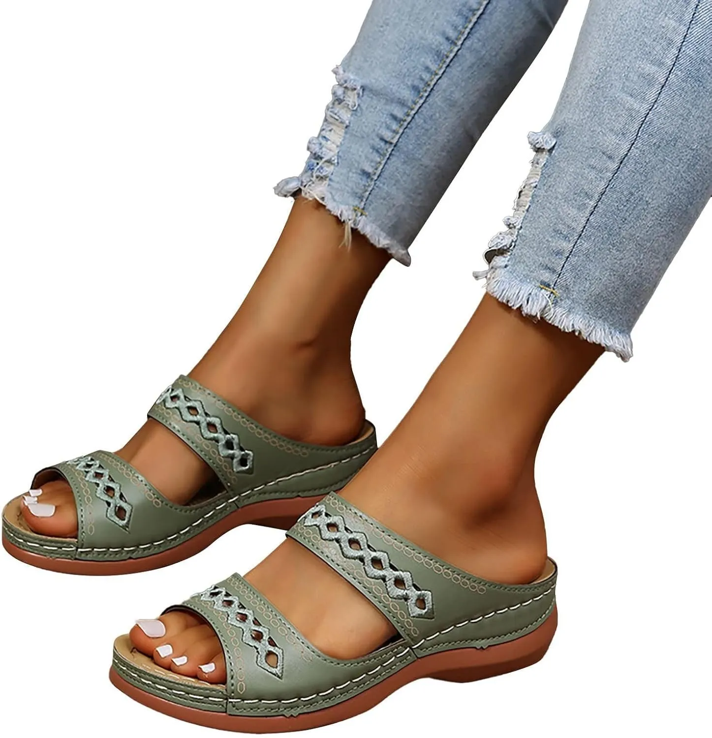Wedge Sandals for Women Arch Support Comfortable Wide Width Open Toe Dress Shoes Slip On Slingback Orthopedic Supportive Slippers Dressy Walking Beach Breathable Lightweight Trendy Wedges Sandal