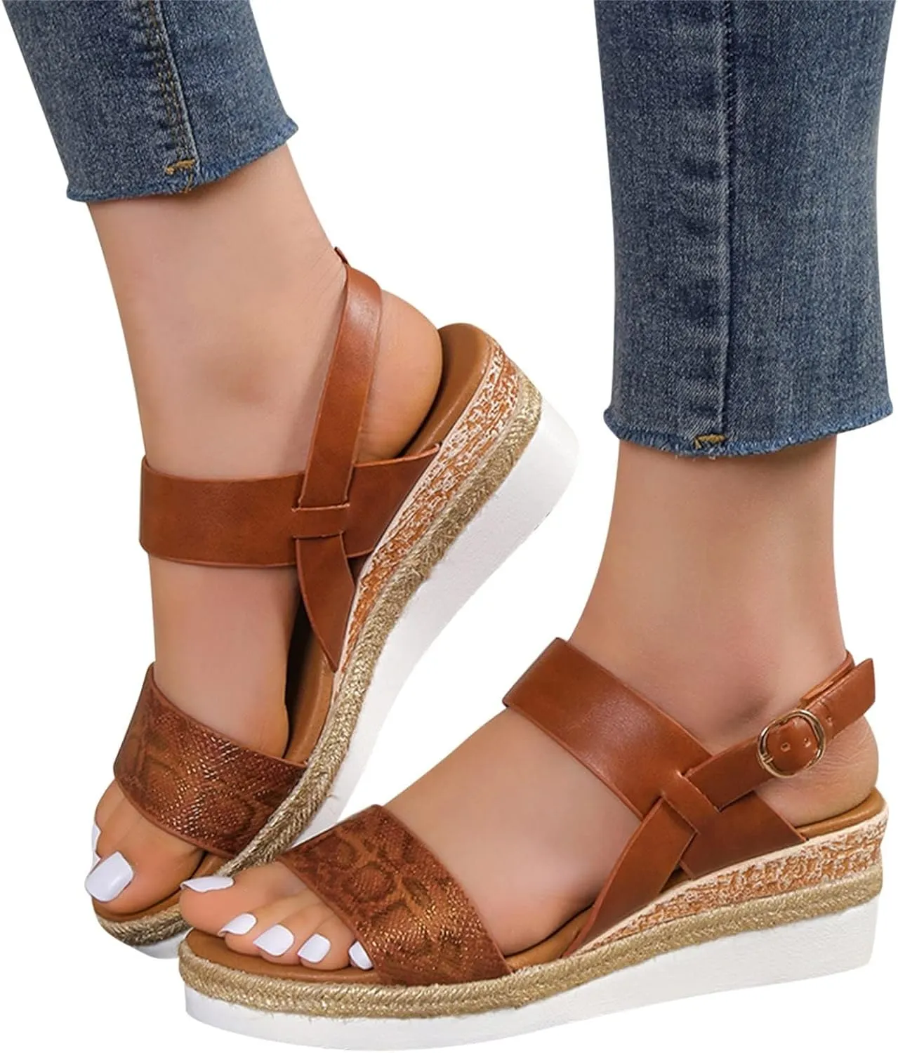 Wedge Sandals for Women Platform Wedge Heels Summer Ankle Strap Comfort Sole Open Toe Flat Orthopedic Sandals for Women Beach Casual Slip On Sandal Beach Dress Comfortable Breathable Footwear