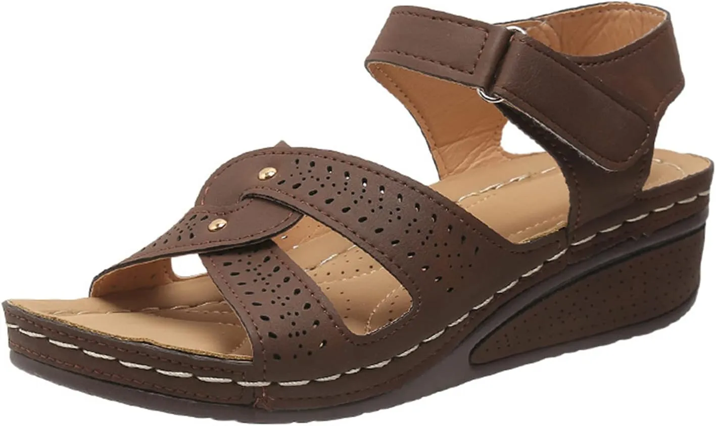 Wedges Sandals for Women Low Heel Wedges Open Toe Ankle Strap Roman Sandal Adjustable Arch Support Non Slip Shoes Beach Walking Shoes Lightweight, Breathable, Comfortable 2025 Dressy