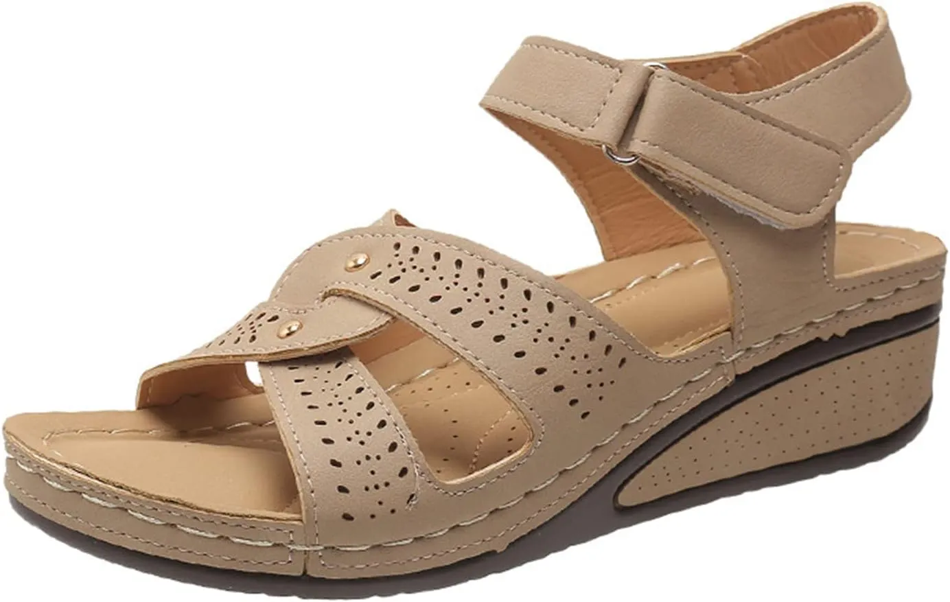 Wedges Sandals for Women Low Heel Wedges Open Toe Ankle Strap Roman Sandal Adjustable Arch Support Non Slip Shoes Beach Walking Shoes Lightweight, Breathable, Comfortable 2025 Dressy