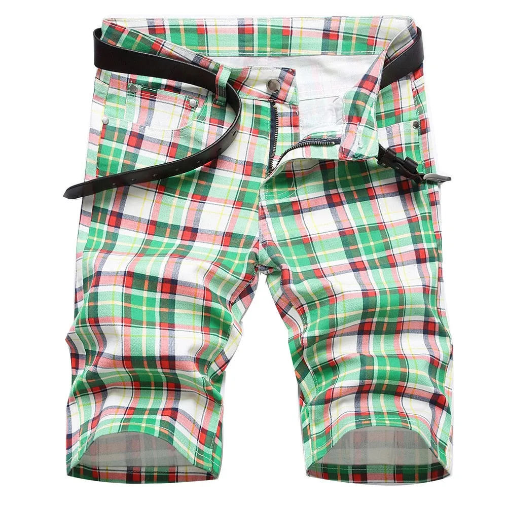 West Louis Plaid Print Tartan Stretch Jeans Short