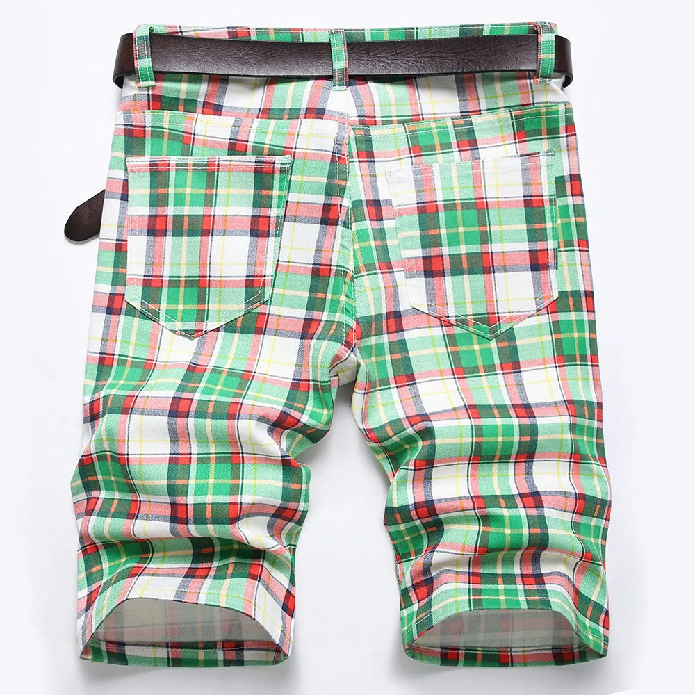 West Louis Plaid Print Tartan Stretch Jeans Short