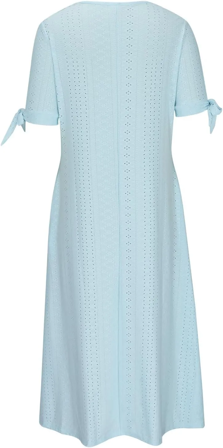 Wkishenl Summer Dresses for Women 2024 Casual V Neck Button Dress Short Sleeve Sun Dress Vacation Long Dress with Pockets