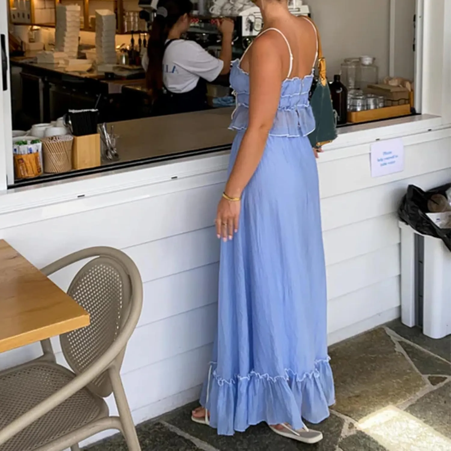 Women 2 Piece Maxi Skirt Set Y2k Sleeveless Cropped Cami Ruffle Long Skirt Matching Set Summer Beach Outfits
