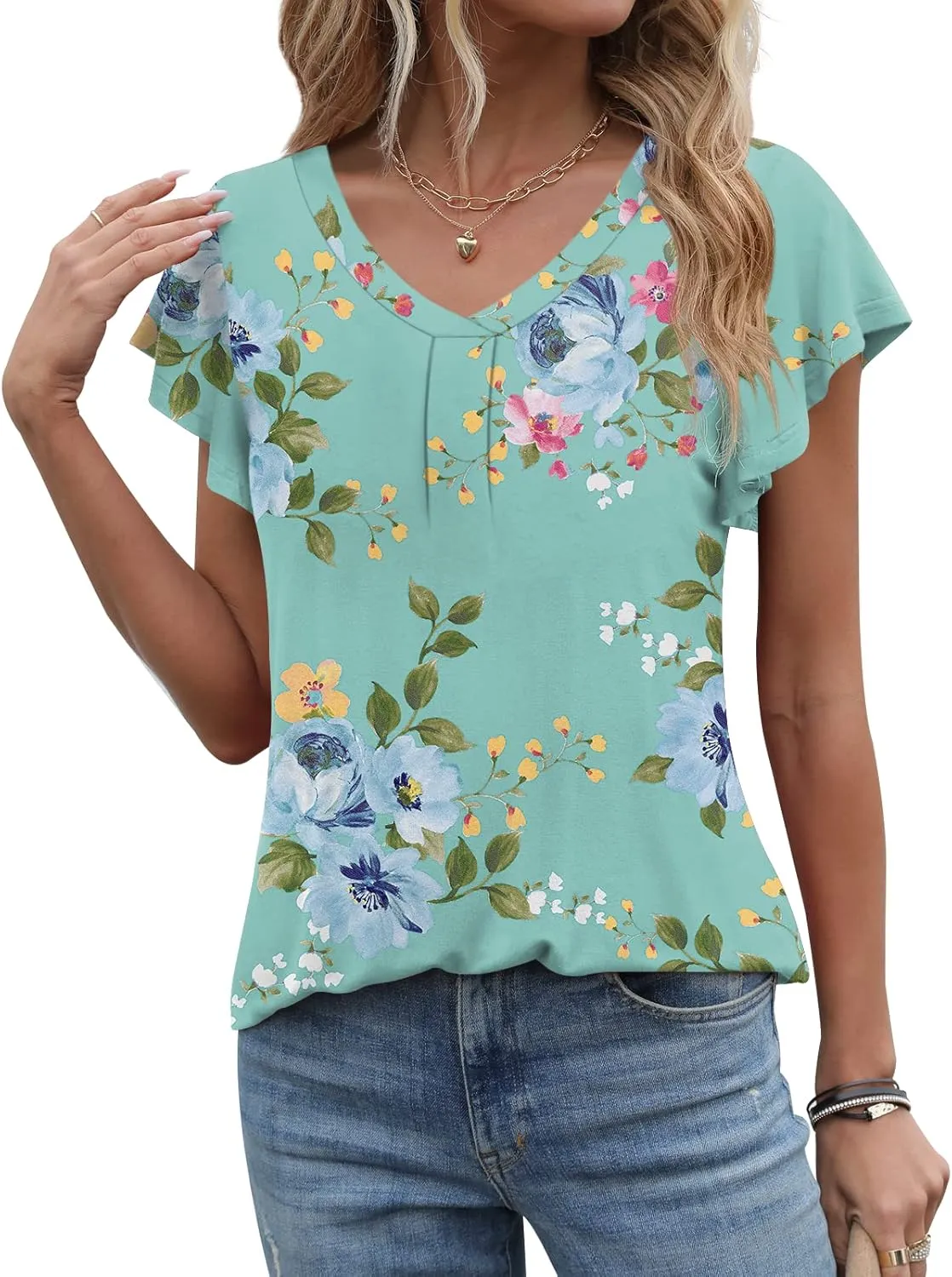Women 2025 Summer Tops Short Sleeve T Shirts Casual V Neck Blouses Cute Loose Fit Tunic