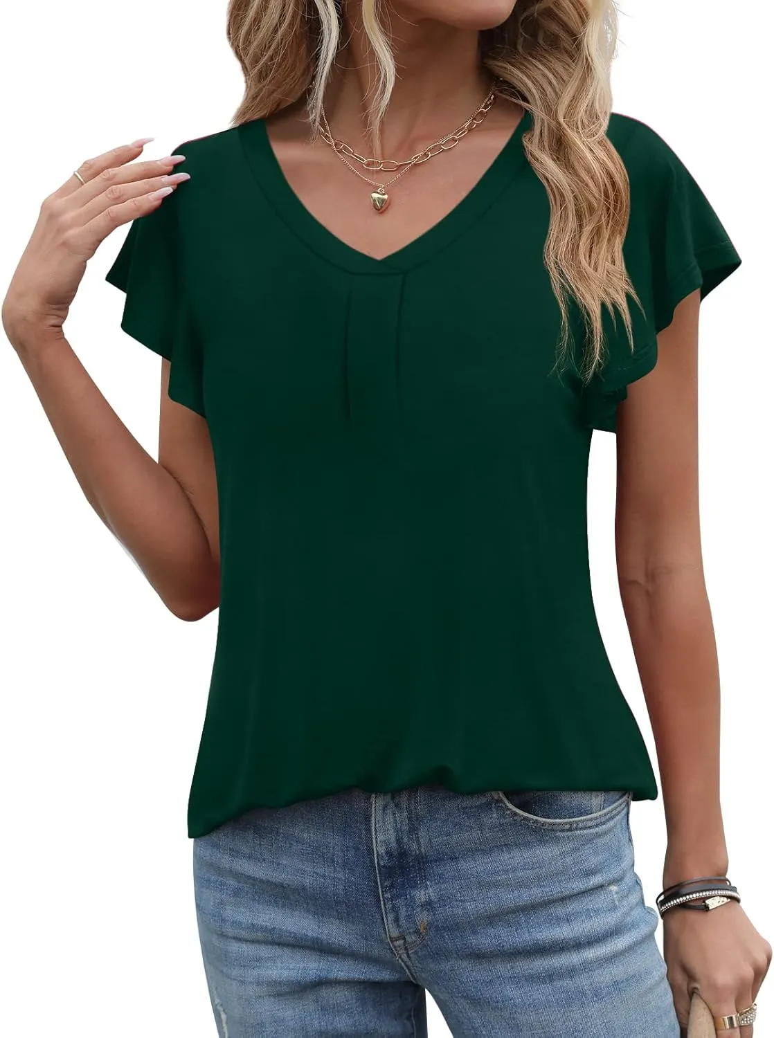 Women 2025 Summer Tops Short Sleeve T Shirts Casual V Neck Blouses Cute Loose Fit Tunic