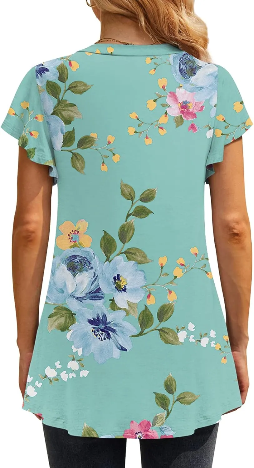 Women 2025 Summer Tops Short Sleeve T Shirts Casual V Neck Blouses Cute Loose Fit Tunic