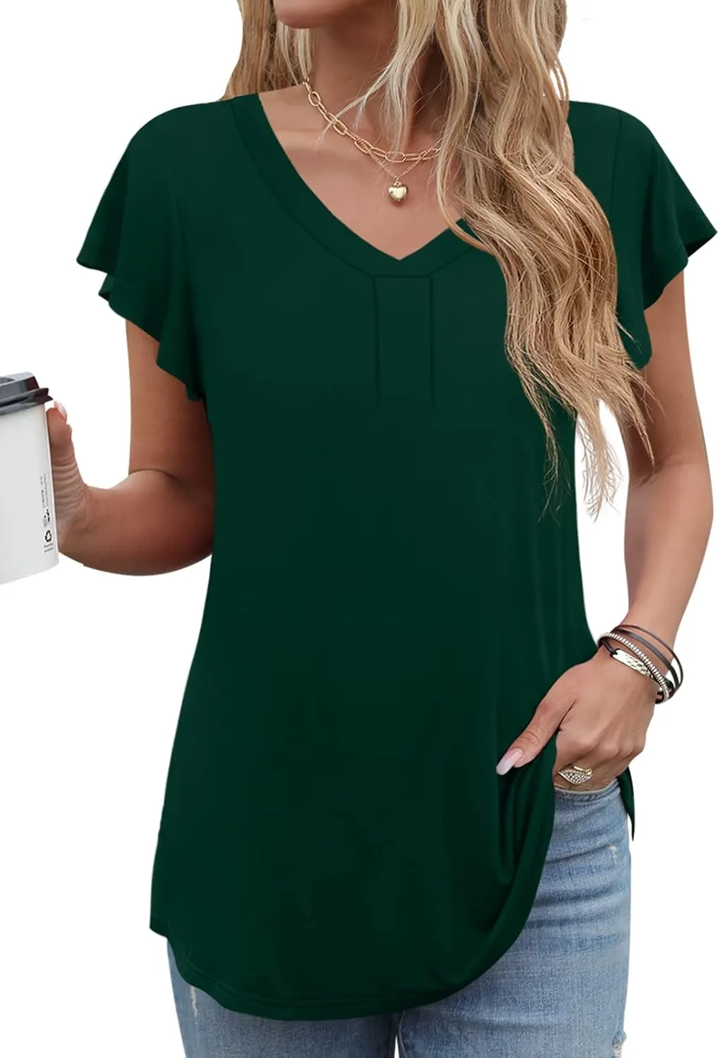 Women 2025 Summer Tops Short Sleeve T Shirts Casual V Neck Blouses Cute Loose Fit Tunic