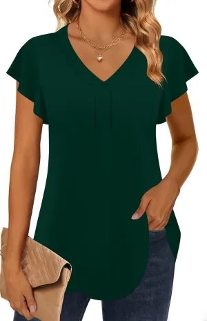 Women 2025 Summer Tops Short Sleeve T Shirts Casual V Neck Blouses Cute Loose Fit Tunic