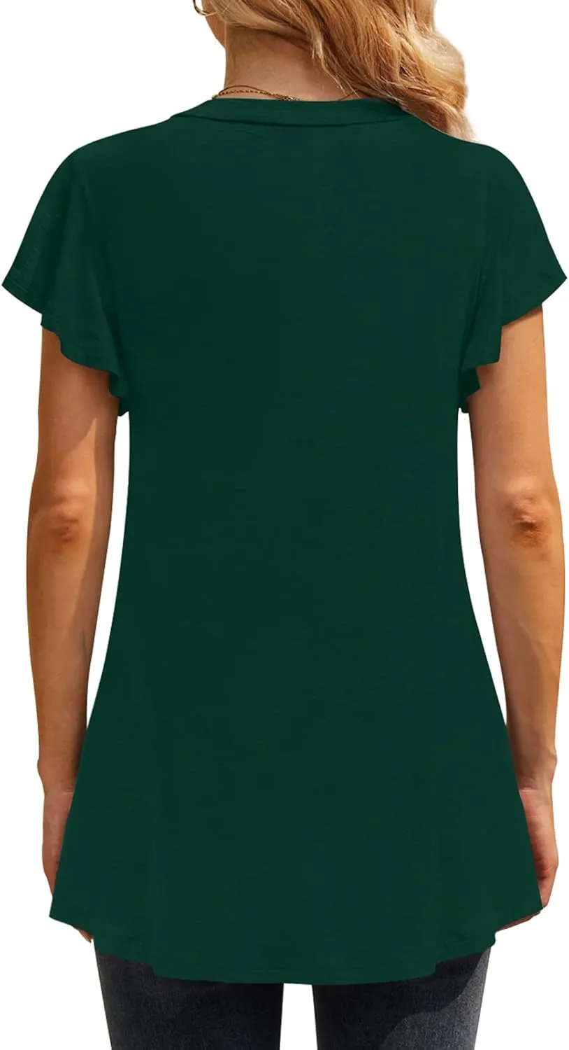 Women 2025 Summer Tops Short Sleeve T Shirts Casual V Neck Blouses Cute Loose Fit Tunic