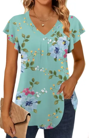 Women 2025 Summer Tops Short Sleeve T Shirts Casual V Neck Blouses Cute Loose Fit Tunic
