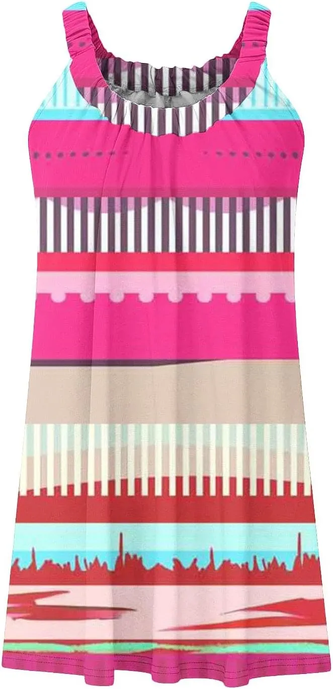 Women Beach Wear Dresses Summer Sleeveless Mini Dress Casual Floral Print Sundress Trendy Vacation Short